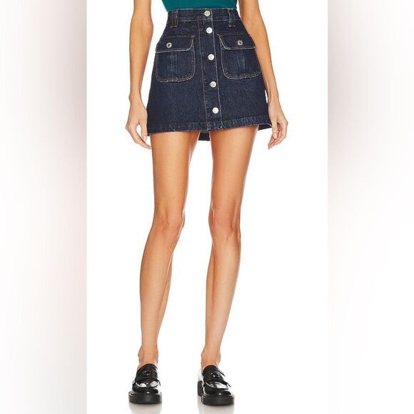 NWT Re/Done 70s Button Front Heritage Rinse Denim‎ A-Line Mini Skirt Size Large - Picture 8 of 8